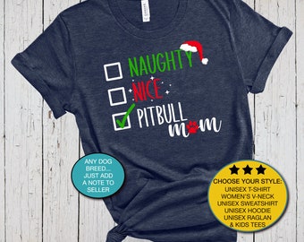 Maman pit-bull, belle chemise coquine, chemise pour chien de Noël, bonnet de Noel, fourrure Mama, Noël. Pit Bull, Pittie Mama, t-shirt de fête des fêtes,