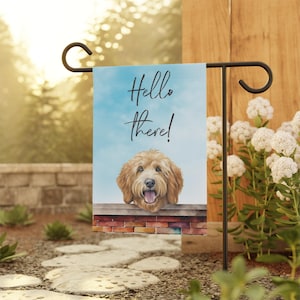 Goldendoodle Hello There Peeking Dog Garden Flag, Double-Sided Outdoor Garden Flag, Dog Yard Flag, Dog Mom Gift, Dog Dad Yard House Banner