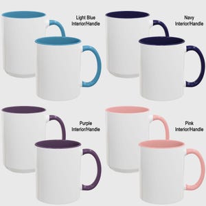a set of four different colored coffee mugs