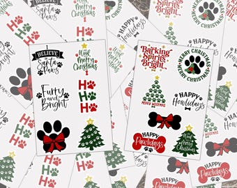 Dog Quotes Christmas Stickers: Holiday Pawlidays Sheet, Santa Paws & Tree Art | Matte Vinyl, Waterproof | Durable, Multi-Surface Use