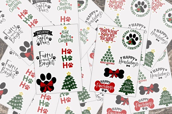 Dog Quotes Christmas Stickers: Holiday Pawlidays Sheet, Santa Paws & Tree Art | Matte Vinyl, Waterproof | Durable, Multi-Surface Use