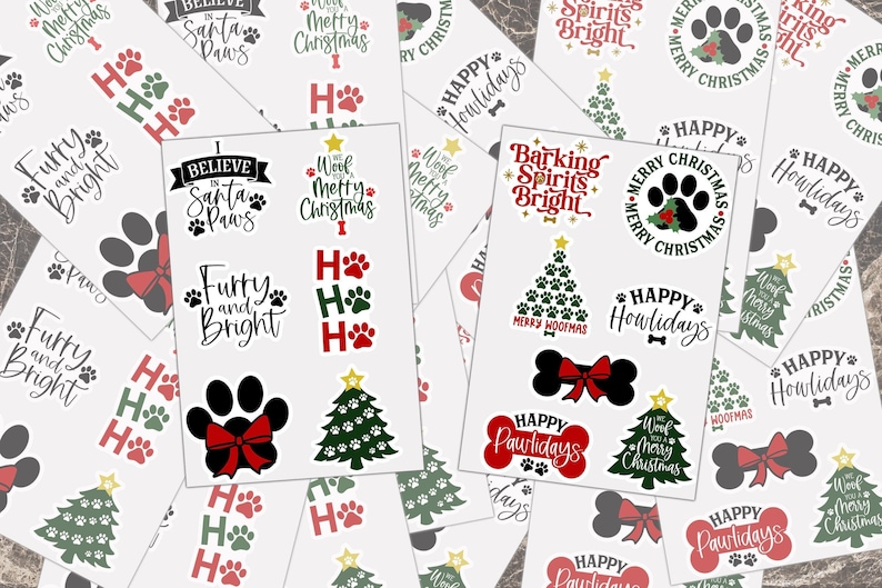 Dog Quotes Christmas Stickers: Holiday Pawlidays Sheet, Santa Paws & Tree Art | Matte Vinyl, Waterproof | Durable, Multi-Surface Use image 1