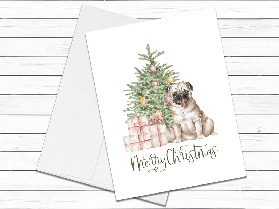 Pug Merry Christmas Dog Christmas Card, Holiday Card Set, Christmas ...