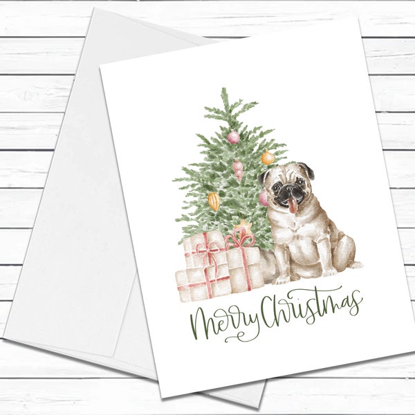 Pug Merry Christmas Dog Christmas Card, Holiday Card Set, Christmas Card Pack, Greeting Cards for Pug Lover, Holiday Dog Card, Pug Christmas