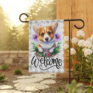 Welsh Corgi Dog Welcome Garden Flag, Spring Garden Flag, Dog Lover Gift House Flag, Outdoor Flag, Corgi Dog Mom, Dog Dad Porch Welcome Sign