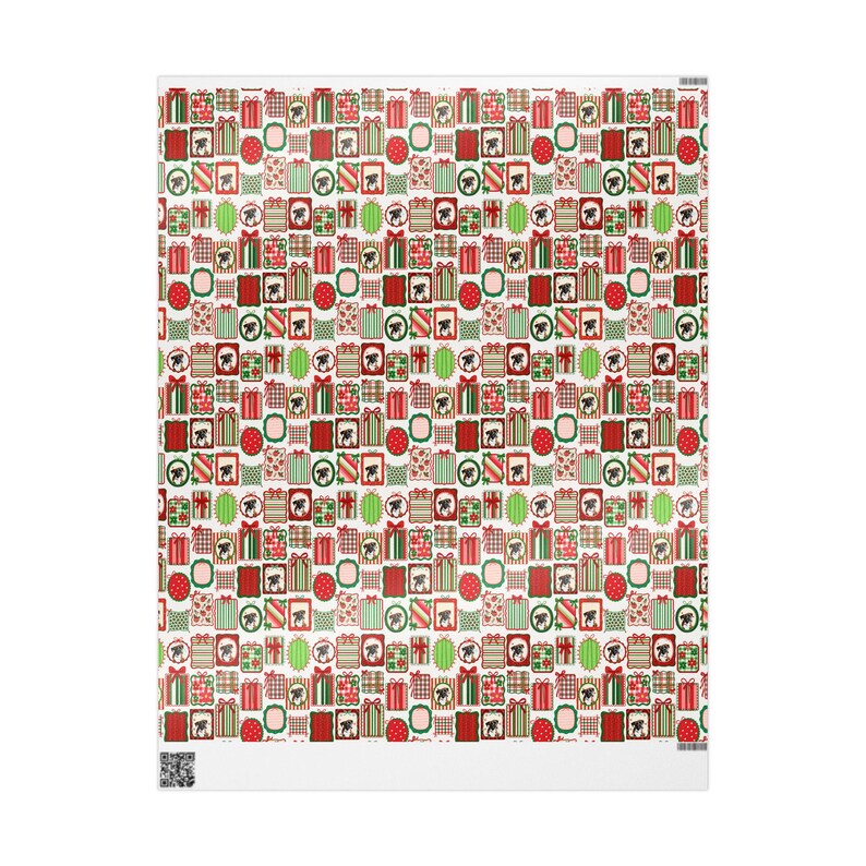 The image is a repeating pattern of various Christmas-themed elements, including presents, trees, and other festive symbols in shades of red, green, and white.