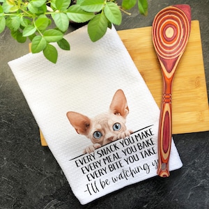 Devon Rex Cat Every Snack You Make Funny Kitchen Towel, Cat Lover Gift Men, Kitchen Cat Decor Dish Towel, Gift for Best Cat Mom Kitty Dad