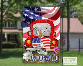 Beagle House Flag, American Flag Art, Patriotic Decor, Outdoor Flag, Beagle Dog Garden Flag, Vintage Truck, Daisies Field, Beagle Dog Mom