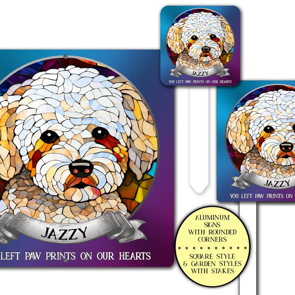 You Left Paw Prints On Our Hearts Bichon Poochon Poodle Metal Sign, Loss of Dog Gifts, Personalized In Memory of Garden Sign, Dog Mom Gift