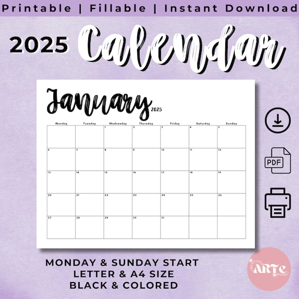 Elegant 2025 Calendar Printable Monthly Planner, A4 & Letter Etsy