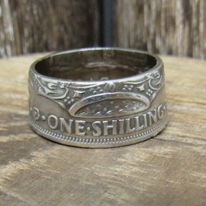 Coin Ring - British - 1947 - Uno scellino - .500 Argento - Taglia 5 Inv 0185