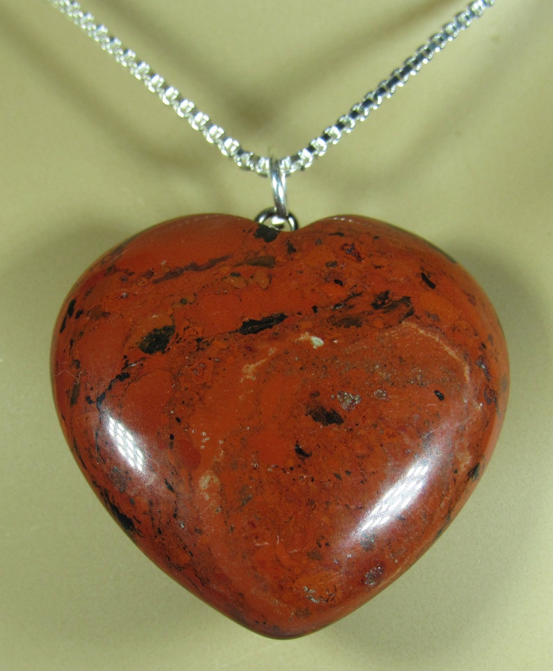 Heart Pendant Necklace Inv A044 Red Jasper Natural Stone