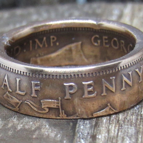 Coin Ring - British - 1942 - Half Penny - Bronze - Size 6  Inv 0215