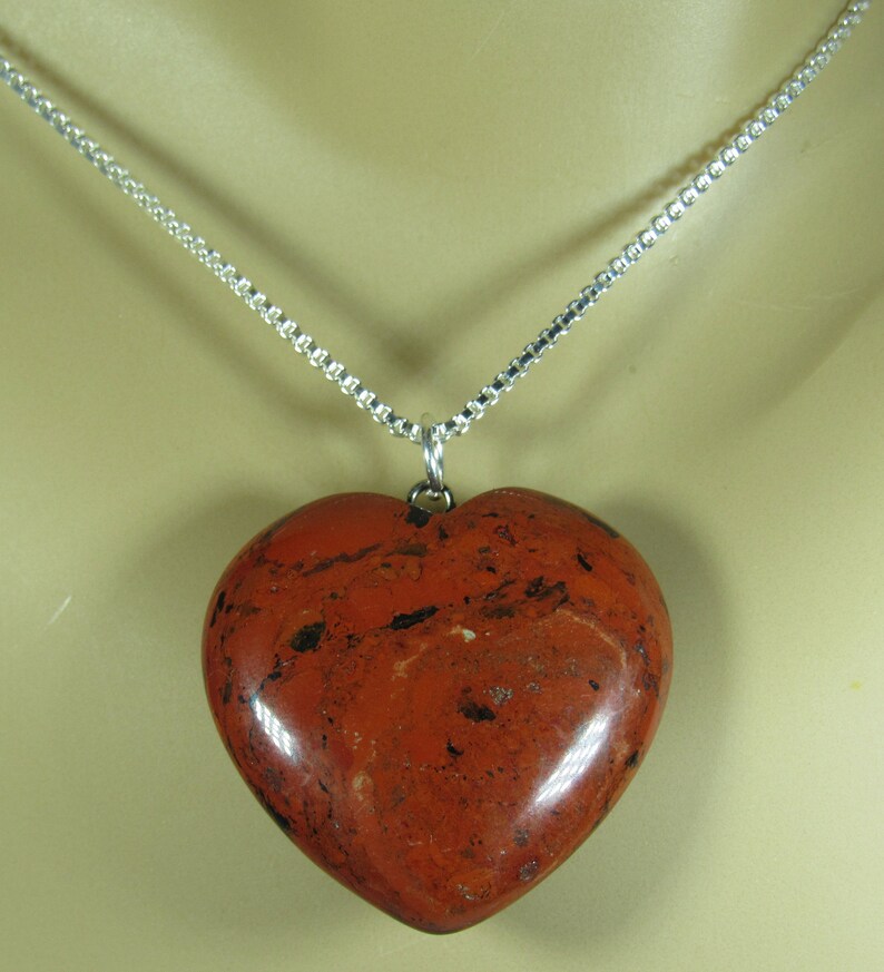 Heart Pendant Necklace Inv A044 Red Jasper Natural Stone