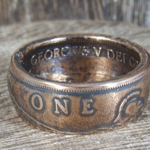 Coin Ring - Britannique - 1935 One Penny - Bronze - Taille 9 Inv. 0087