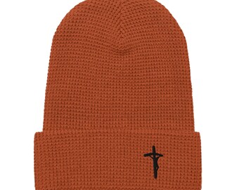 JPII Crucifix Waffle Beanie | Christian Waffle Hat | Black Cross