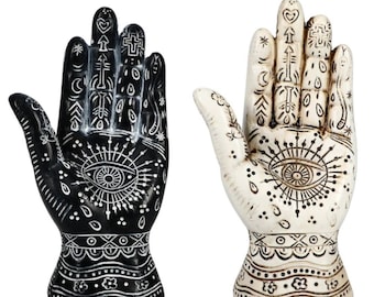 Yin Yang Hand Statues | Black and White Spiritual Decor | 7in Metaphysical Sculpture Set | Crystal Grid & Sacred Space Accent”Palmistry Hand