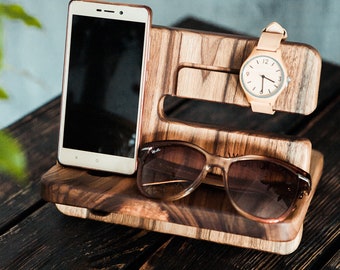 Phone Stand Wood Personalized, Charging Station, Wooden Docking Station Men, Gift For Husband, Unique Christmas Gift, Gift For Him