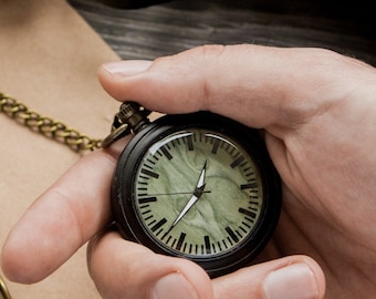 Pocket watch with chain,Wood pocket watch,Engraved pocket watch,Gentleman gift watch