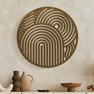 Boho Holz Wand Kunst, Runde Holz Wand Dekoration, Geometrische Holz Wand Kunst modern, Große abstrakte Wand Kunst Holz, Mid Century moderne Wand Kunst