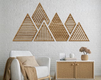 Above bed mountain wall art, Wood mountain wall decor, Geometric mountain wall art, Mountain with lines wall art, Rustic mountain wall decor