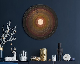 Round wood wall art, Sunset wood wall art, Geometric wood wall art large, Circle wooden wall art, Modern wooden wall decor,Sun wall art wood
