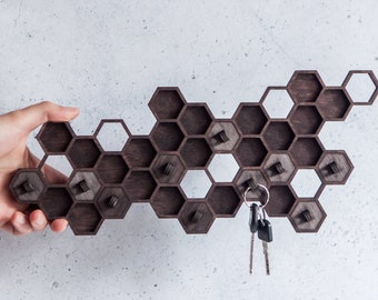 Key holder for wall wooden,Honeycomb key holder,Key holder honeycomb,Wooden honeycomb,Key organizer wall,Honeycomb wall decor,Key rack wood