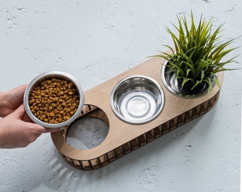 3 bowl cat feeder, Dog bowl stand, Three bowl dog feeder, Cat food bowl, Cat feeders, Wood dog stand, Small dog food stand