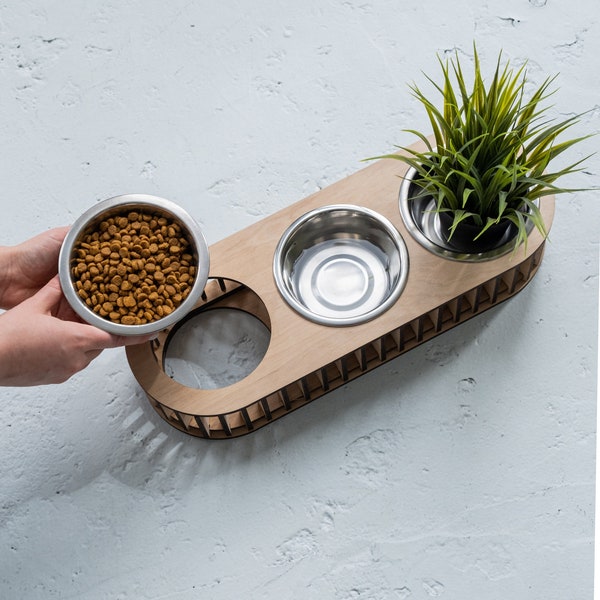 3 bowl cat feeder, Dog bowl stand, Three bowl dog feeder, Cat food bowl, Cat feeders, Wood dog stand, Small dog food stand