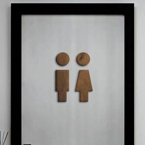 Letrero de baño de madera, Letrero de puerta de baño, Iconos de baño, Letrero de puerta de WC, Letrero de baño para hombres y mujeres, Letrero de inodoro de madera, Letrero de baño