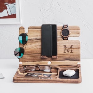 Docking Station Men,Personalized docking station,Charging Station,Docking Station,Phone docking station,Dock Station,Wood Docking Station image 1