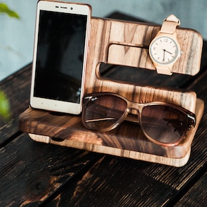 Wooden docking station men,Charging station,Phone stand wood personalized,5th anniversary gift for men image 3
