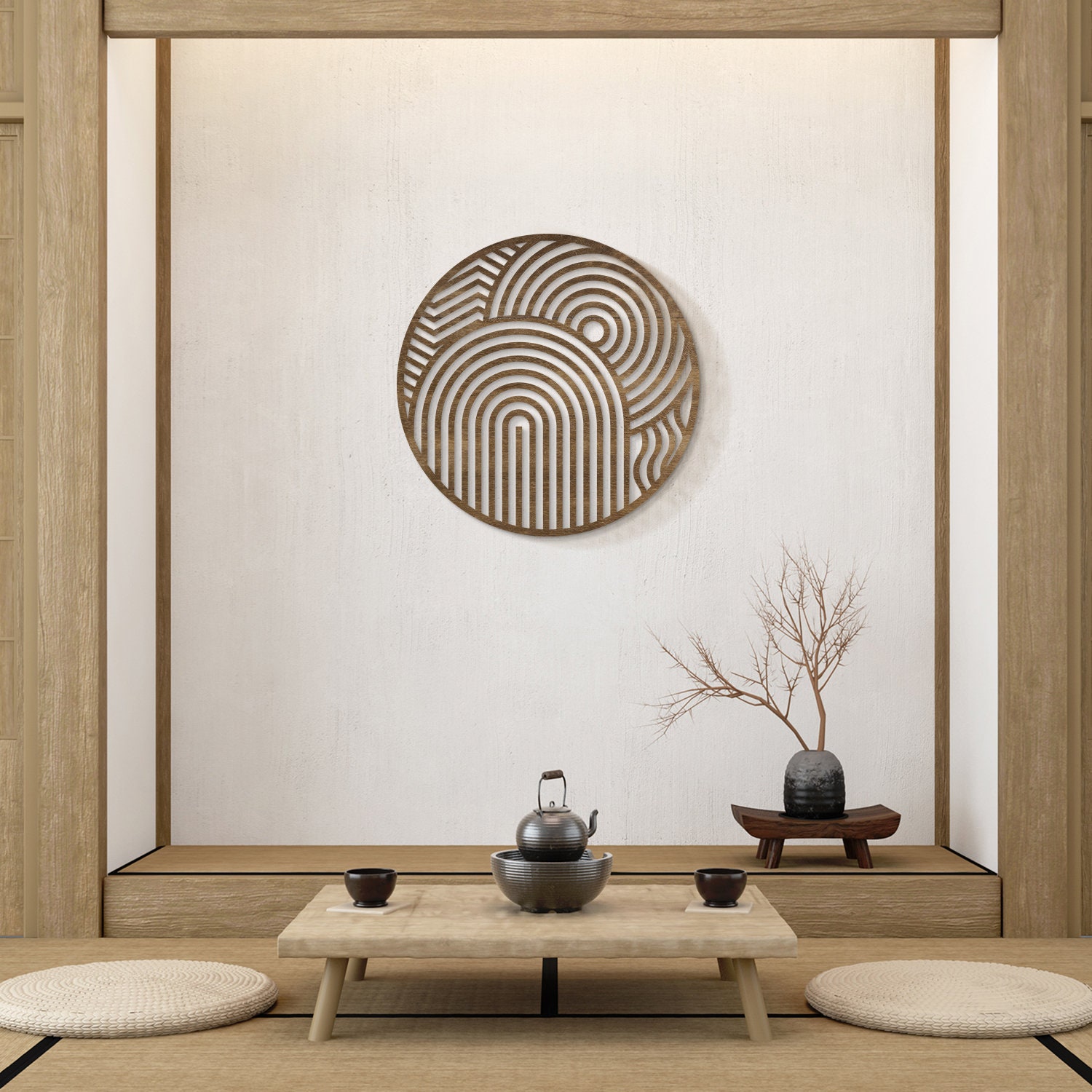 Boho wooden wall art, Round wood wall decor, Geometric wood wall art modern, Large abstract wall art wood, Mid century modern wall art wood