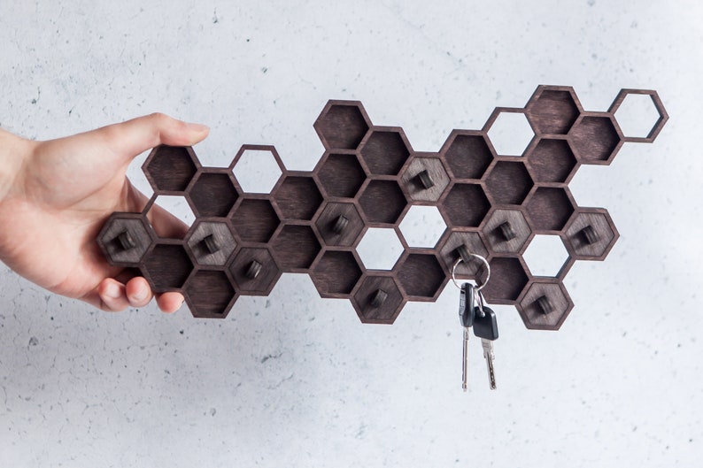 Honeycomb key holder,Key Hooks,Unique Key Holder for Wall,Key Rack,Housewarming Gift,Anniversary Gift,Wedding Gift,Key Hanger,Key Holder image 1