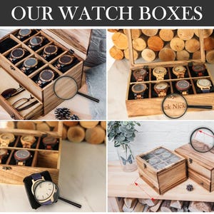Caja de reloj para hombre grabada, caja de madera personalizada con cajón, caja de reloj de madera para hombre, caja de reloj de madera personalizada, caja de reloj de madera imagen 6