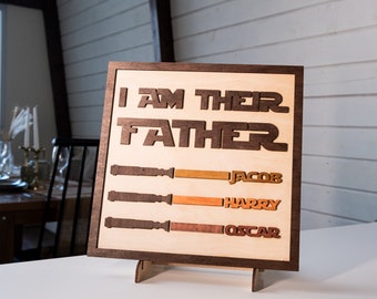 Letrero de madera "Soy su padre", placa "Soy su padre", personalizado "Soy su padre", sable de luz "Soy su padre", regalo para el Día del Padre para niños