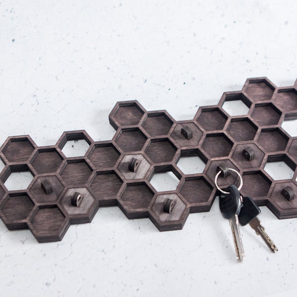 Porte-clés en nid d'abeille, Porte-clés hexagonal, Crochets pour clés pour l'entrée, Porte-clés en bois, Porte-clés magnétique pour mur, Étagère murale en nid d'abeille