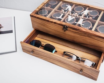 Caja de reloj para hombre con cajón, Estuche para reloj para hombre personalizado, Caja de reloj de madera para hombre personalizada, Caja de reloj de madera 8, Caja de reloj para hombre 4