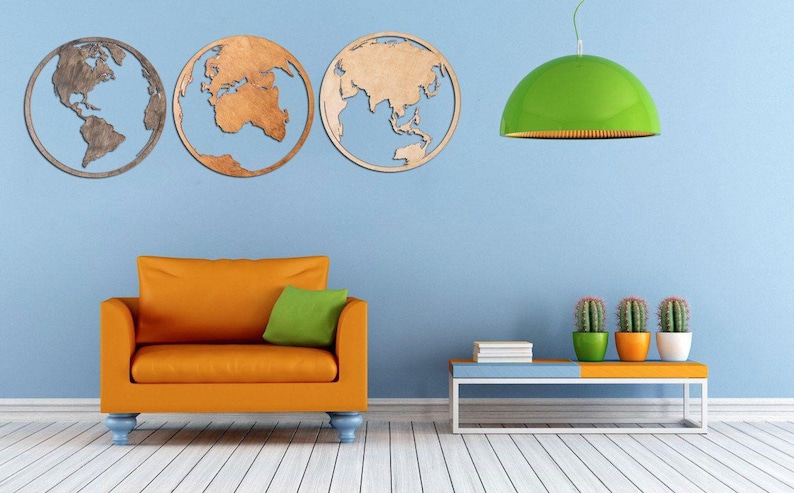 Set of 3 maps, Wooden World Map, Wood World Map, Round Wold Map Wall Art, Wood map image 4
