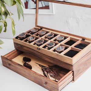 Caja de reloj para hombre grabada, caja de madera personalizada con cajón, caja de reloj de madera para hombre, caja de reloj de madera personalizada, caja de reloj de madera imagen 8
