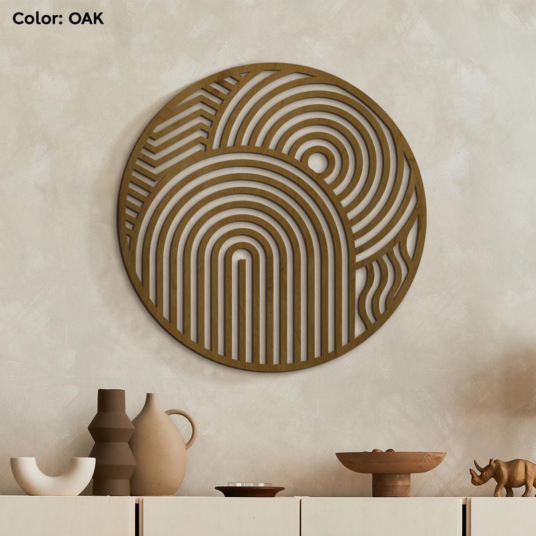 Boho Wooden Wall Art, Round Wood Wall Decor, Geometric Wood Wall Art