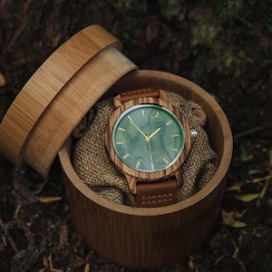 Wood Watch Groomsmen, Engraved Watch, Watch Leather Band Men, Unique Father's Day Gift Ideas, Watch with Custom Engraving