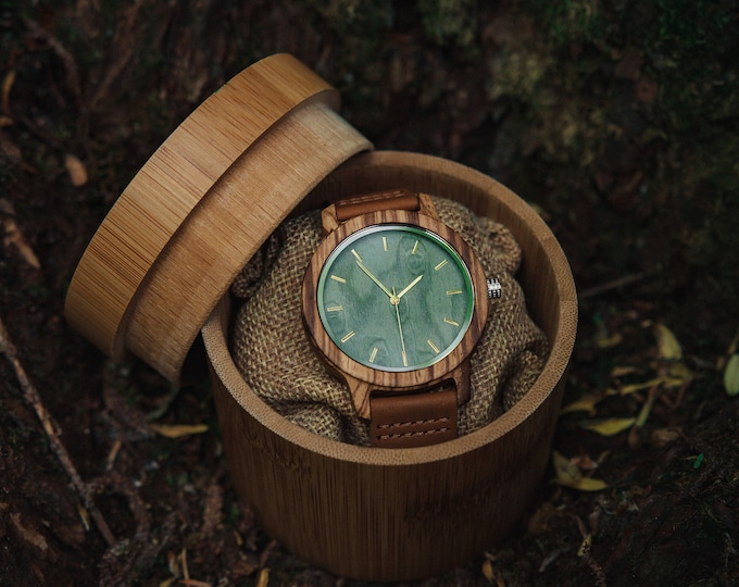 Wood Watch Groomsmen, Engraved Watch, Watch Leather Band Men, Unique Father's Day Gift Ideas, Watch with Custom Engraving