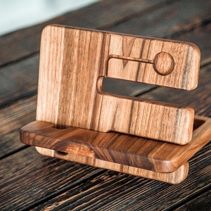 Wooden docking station men,Charging station,Phone stand wood personalized,5th anniversary gift for men image 6