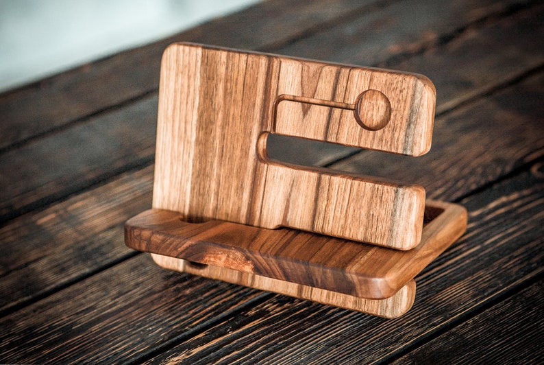 Wooden docking station men,Charging station,Phone stand wood personalized,5th anniversary gift for men image 6