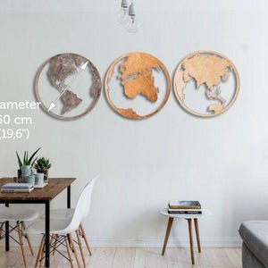 Set of 3 maps, Wooden World Map, Wood World Map, Round Wold Map Wall Art, Wood map image 2