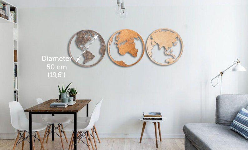 Set of 3 maps, Wooden World Map, Wood World Map, Round Wold Map Wall Art, Wood map image 2