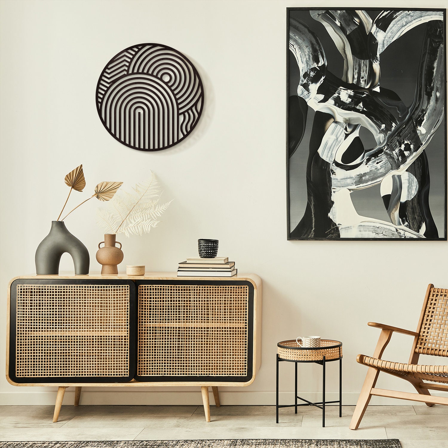 Boho wooden wall art, Round wood wall decor, Geometric wood wall art modern, Large abstract wall art wood, Mid century modern wall art wood