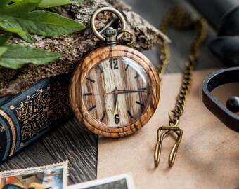 Wooden Pocket Watch, Men Pocket Watch, Engraved With Your Message Or Initials., Personalized Pocket Watch For Him, Engraved Pocket Watches