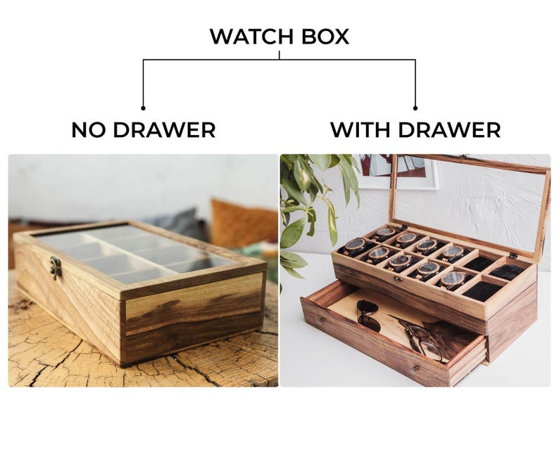 Mens watch box with drawer,Watch box for men personalized,Custom wood box with lid,Watch box wood,Watch case wood personalized image 5